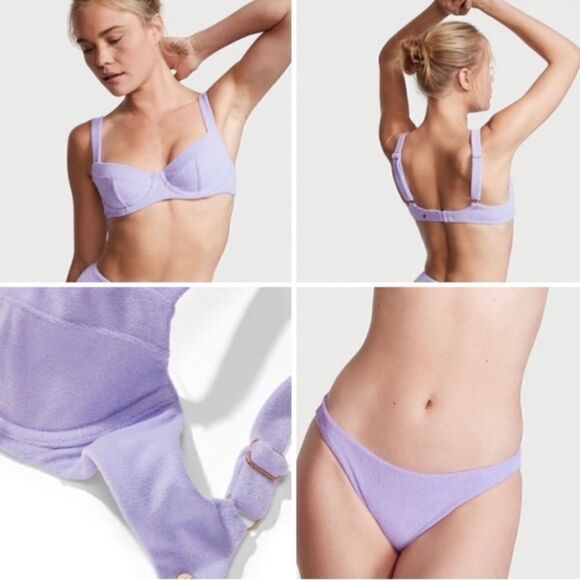 Victoria's Secret Terry Cloth Underwire Bikini Top & Bottom Swim Set NEW Lilac - Picture 1 of 13